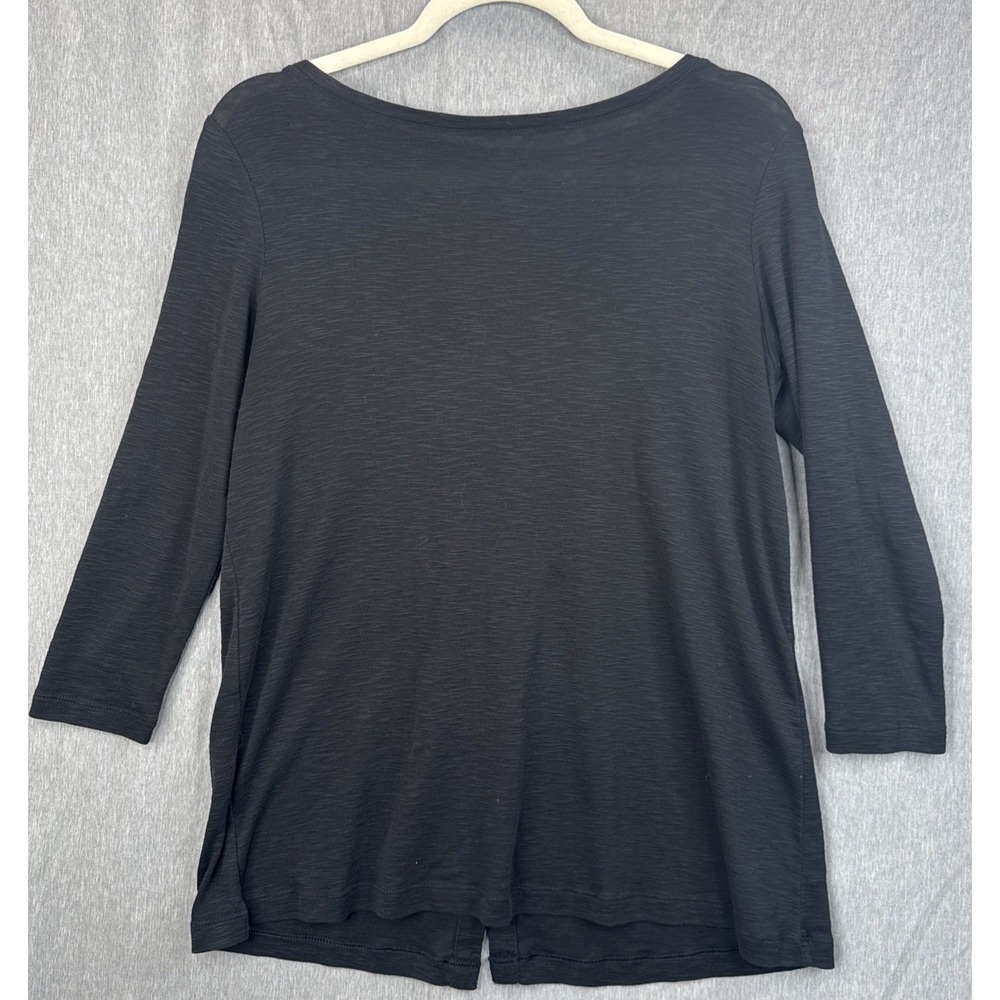 J. Jill Shirt Pima Cotton Black Small Button Back 3/4 Sleeve Soft Minimalist